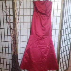 Red Satin Full Length Strapless Dress